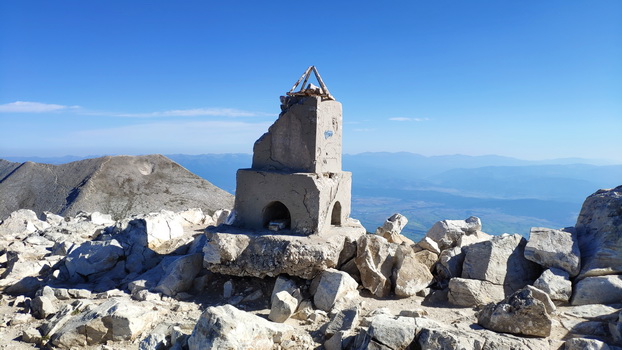 on peak Vihren - view to the geodetic network point